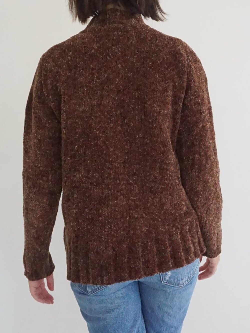 Vintage T & Company Brown Floral Embroidered Chenille Zip Boho Cardigan S - Picture 2 of 10